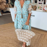 MANA | ELEGANT V-NECK FLORAL MIDI DRESS
