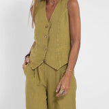 Aira - Button-Up Vest and Wide-Leg Pants Ensemble