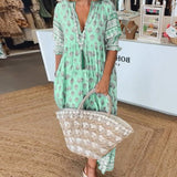 MANA | ELEGANT V-NECK FLORAL MIDI DRESS