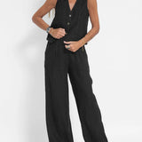 Aira - Button-Up Vest and Wide-Leg Pants Ensemble