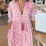 MANA | ELEGANT V-NECK FLORAL MIDI DRESS