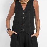 Aira - Button-Up Vest and Wide-Leg Pants Ensemble