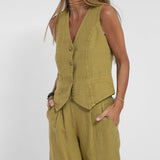 Aira - Button-Up Vest and Wide-Leg Pants Ensemble