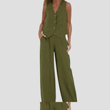 Aira - Button-Up Vest and Wide-Leg Pants Ensemble