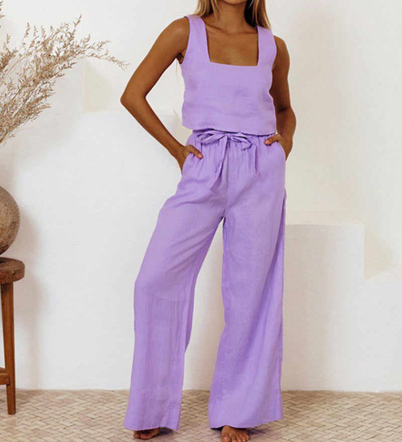 Megan - Chic Minimalist Top with Flared Pants Ensemble