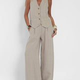 Aira - Button-Up Vest and Wide-Leg Pants Ensemble