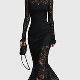 Monica | Graceful Flared Lace Maxi Gown