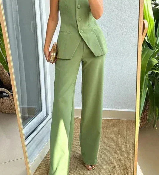 BRIA - Sleeveless Two-Piece Button-Up Set