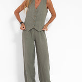Aira - Button-Up Vest and Wide-Leg Pants Ensemble
