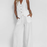 Aira - Button-Up Vest and Wide-Leg Pants Ensemble