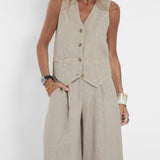 Aira - Button-Up Vest and Wide-Leg Pants Ensemble
