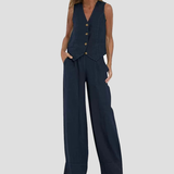 Aira - Button-Up Vest and Wide-Leg Pants Ensemble