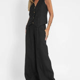 Aira - Button-Up Vest and Wide-Leg Pants Ensemble
