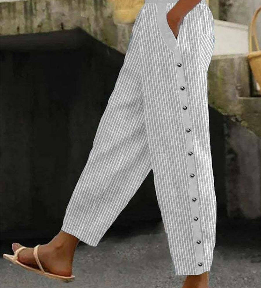 Linaya - Striped Button-Up Trousers