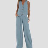 Aira - Button-Up Vest and Wide-Leg Pants Ensemble