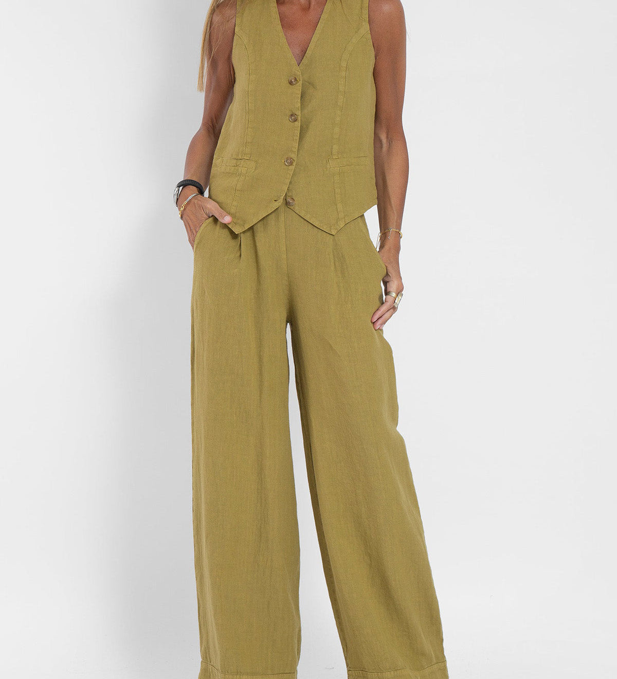 Aira - Button-Up Vest and Wide-Leg Pants Ensemble