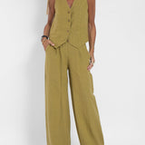 Aira - Button-Up Vest and Wide-Leg Pants Ensemble