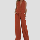 Aira - Button-Up Vest and Wide-Leg Pants Ensemble